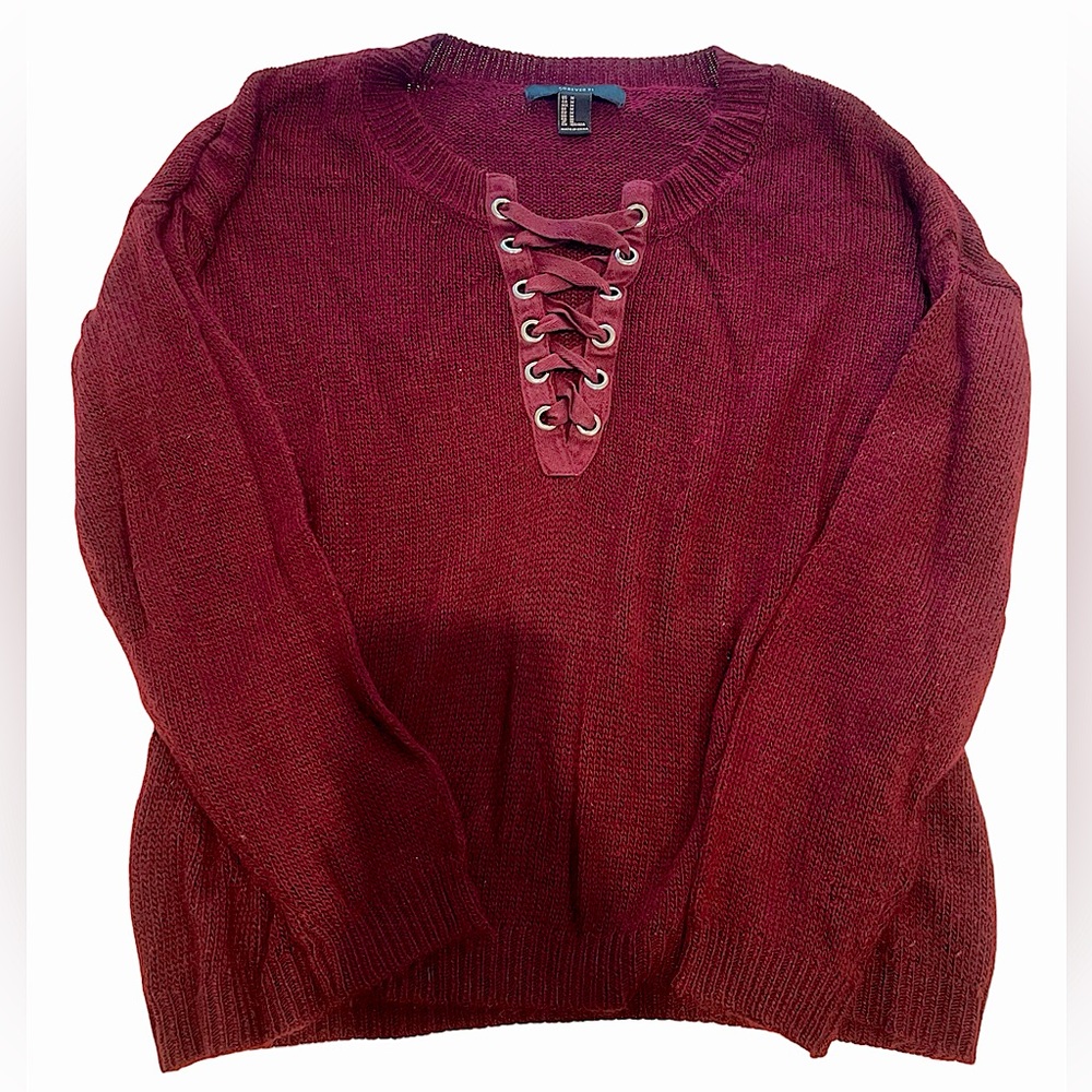 Maroon lace-up sweater (Forever 21, M)